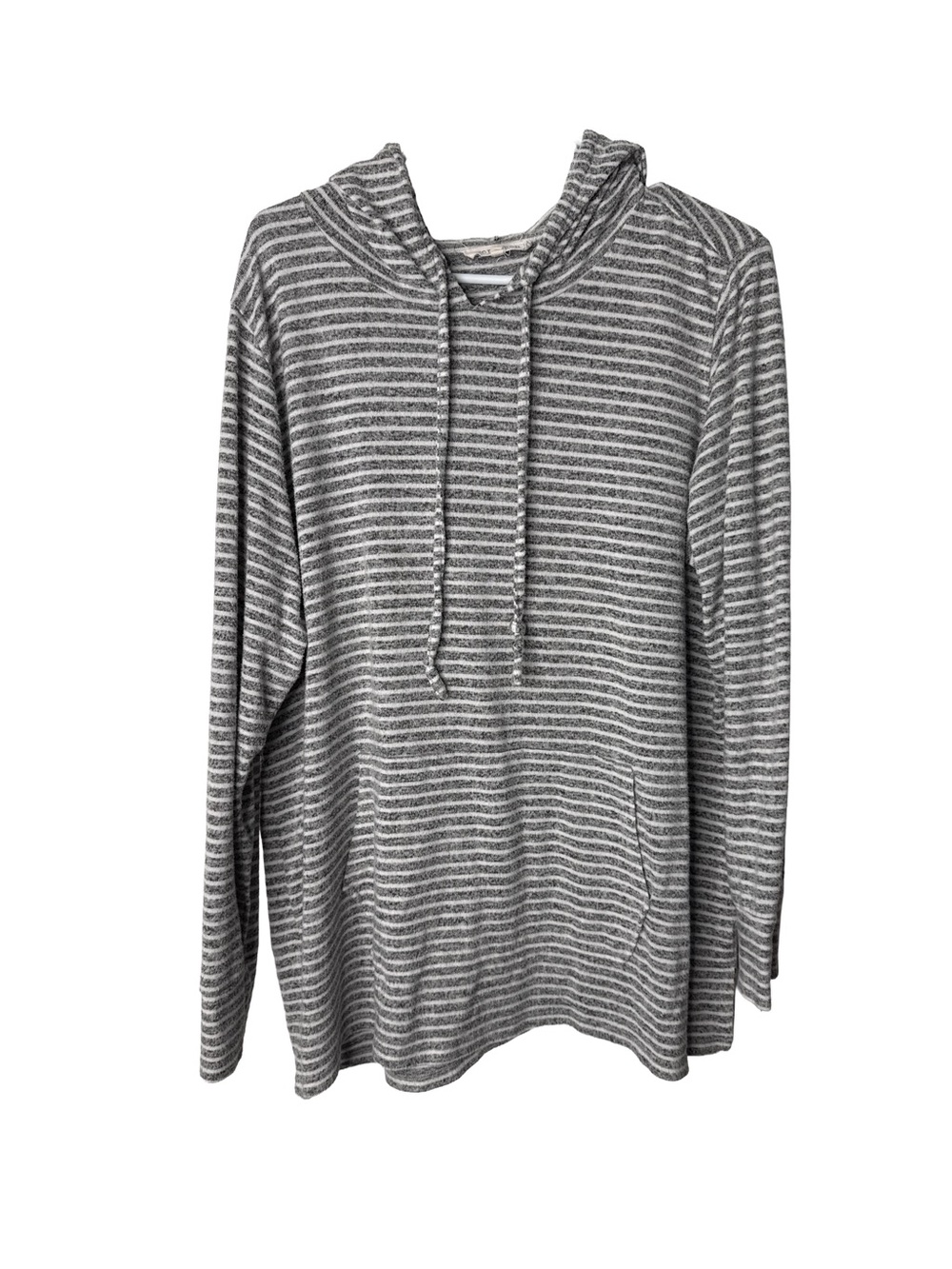 WORKSHOP REPUBLIC Women’s Grey Striped Soft Stretch Knit Hoodie Top Shirt 2X